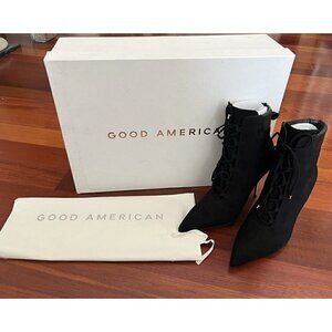 Good American Boots Women's Sz 6.5 Black Suede Pointed Toe Scandal Booties NIB